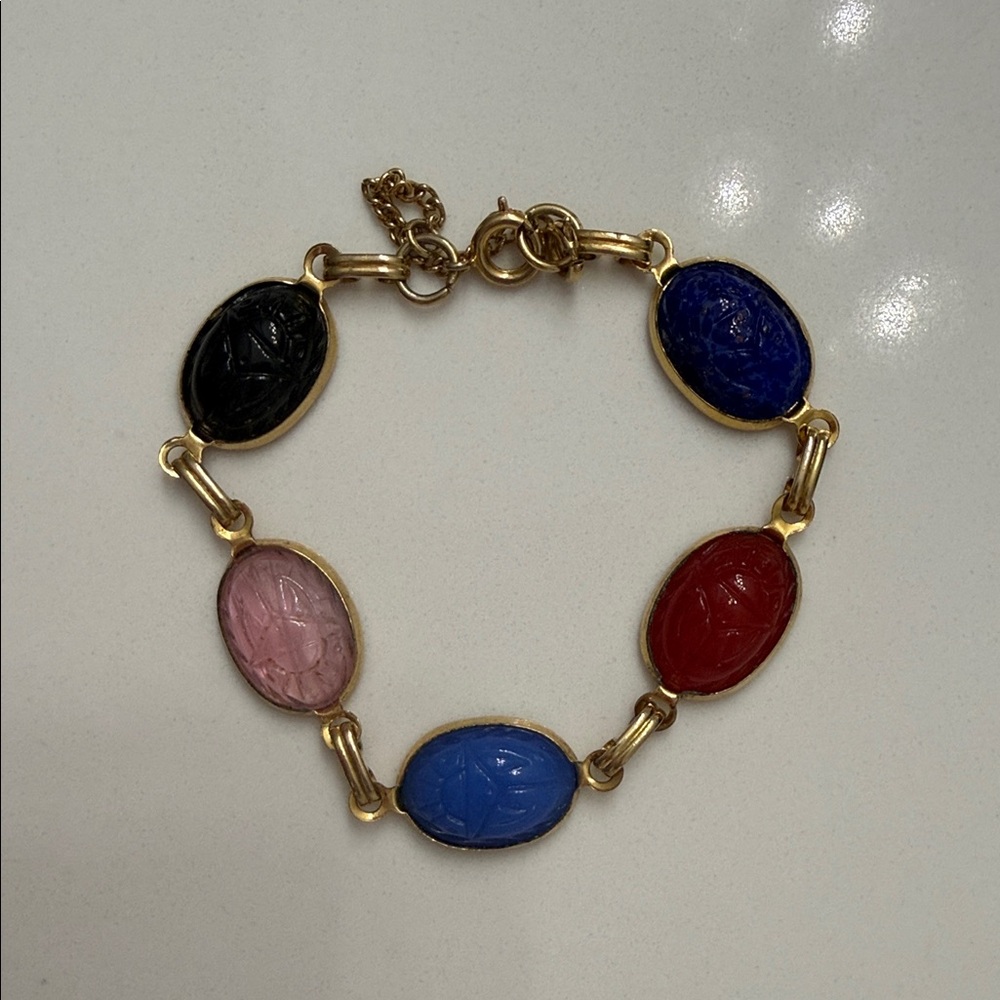 SOLD Vintage Scarab gold tone Bracelet